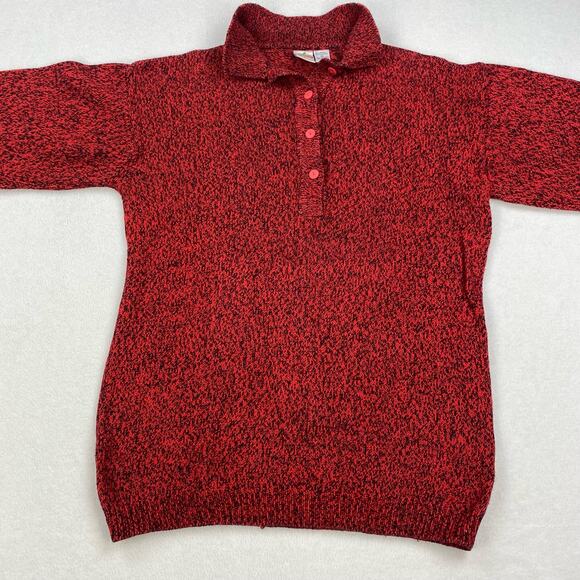Vintage Radishes Roses Sweater Size Medium Red Cotton Pullover Collar Buttons - Picture 4 of 8